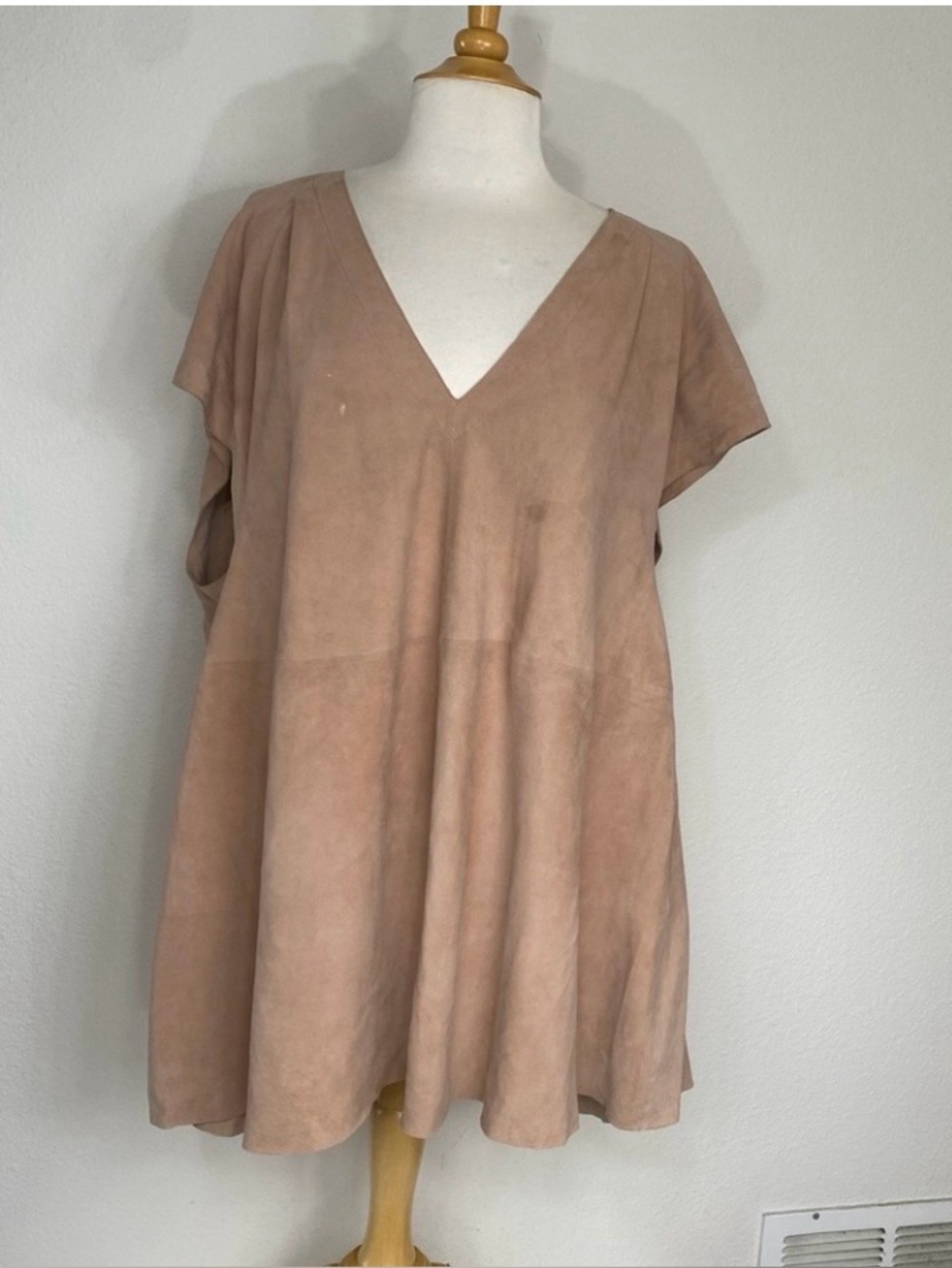 Free People Women Nude Talk Of The Town Boho Suede Leather Oversize Tunic Size L